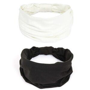 2 Pack Boho Headbands – Knotted Cotton Turbans (White, Black)
